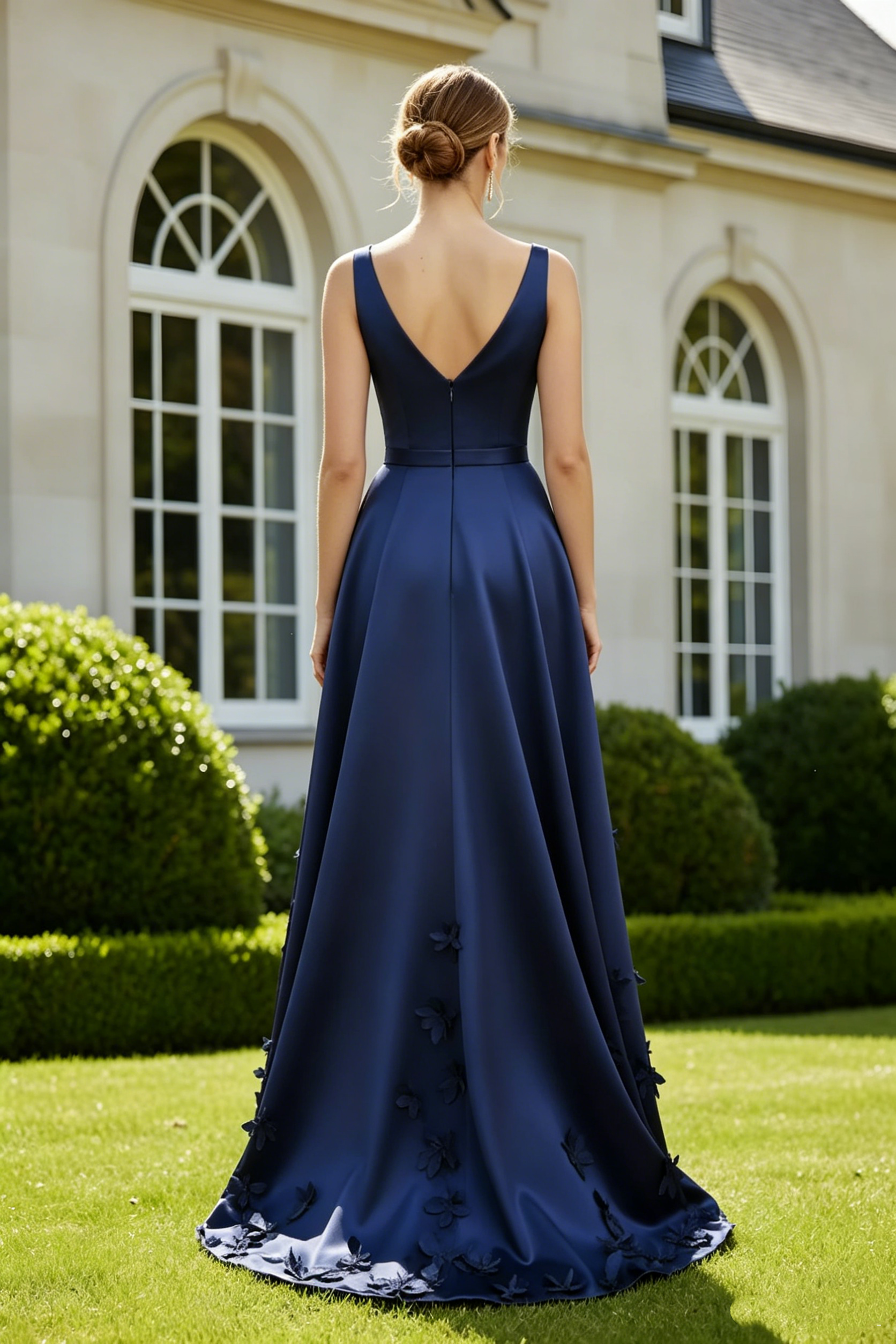 Satin A-Line V-Back Empire 3D Floral Mother Of The Bridge Dress