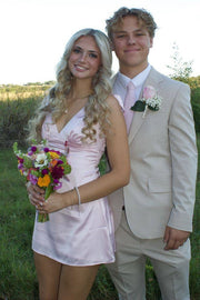 Satin A-Line V-Neck Sleeveless Mini Party Homecoming Dress