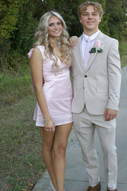 Satin A-Line V-Neck Sleeveless Mini Party Homecoming Dress