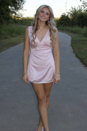 Satin A-Line V-Neck Sleeveless Mini Party Homecoming Dress