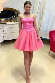 Satin And Tulle A-Line Empire Strapless Fashion Party Homecoming Dress