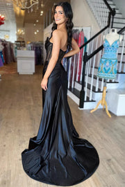 Satin Fitted Strapless Empire With Side Slit Prom Dress