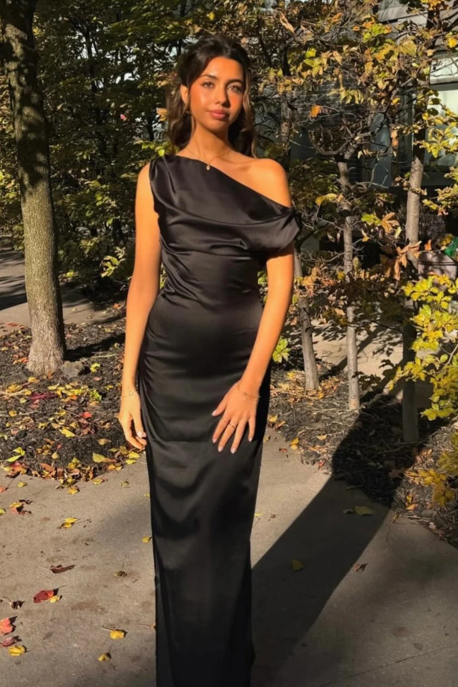 Satin Fitted Empire Floor-Length Bridesmaid Dress