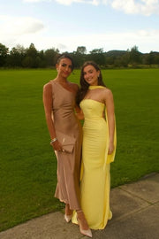 Satin Fitted One Shoulder Sleeveless Party Prom Dress