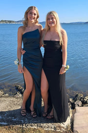 Satin Fitted Strapless Long Party Prom Dress With Leg Slit