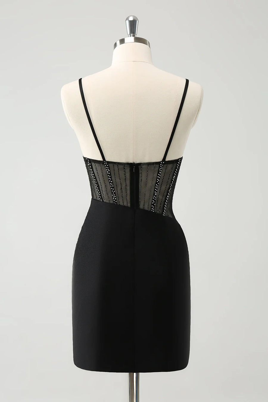 Satin Fitted Sweetheart Spaghetti Straps Sheer Beaded Homecoming Dress Black / US 16 Satin Fitted Sweetheart Spaghetti Straps Sheer Beaded Homecoming Dress Black / US 16