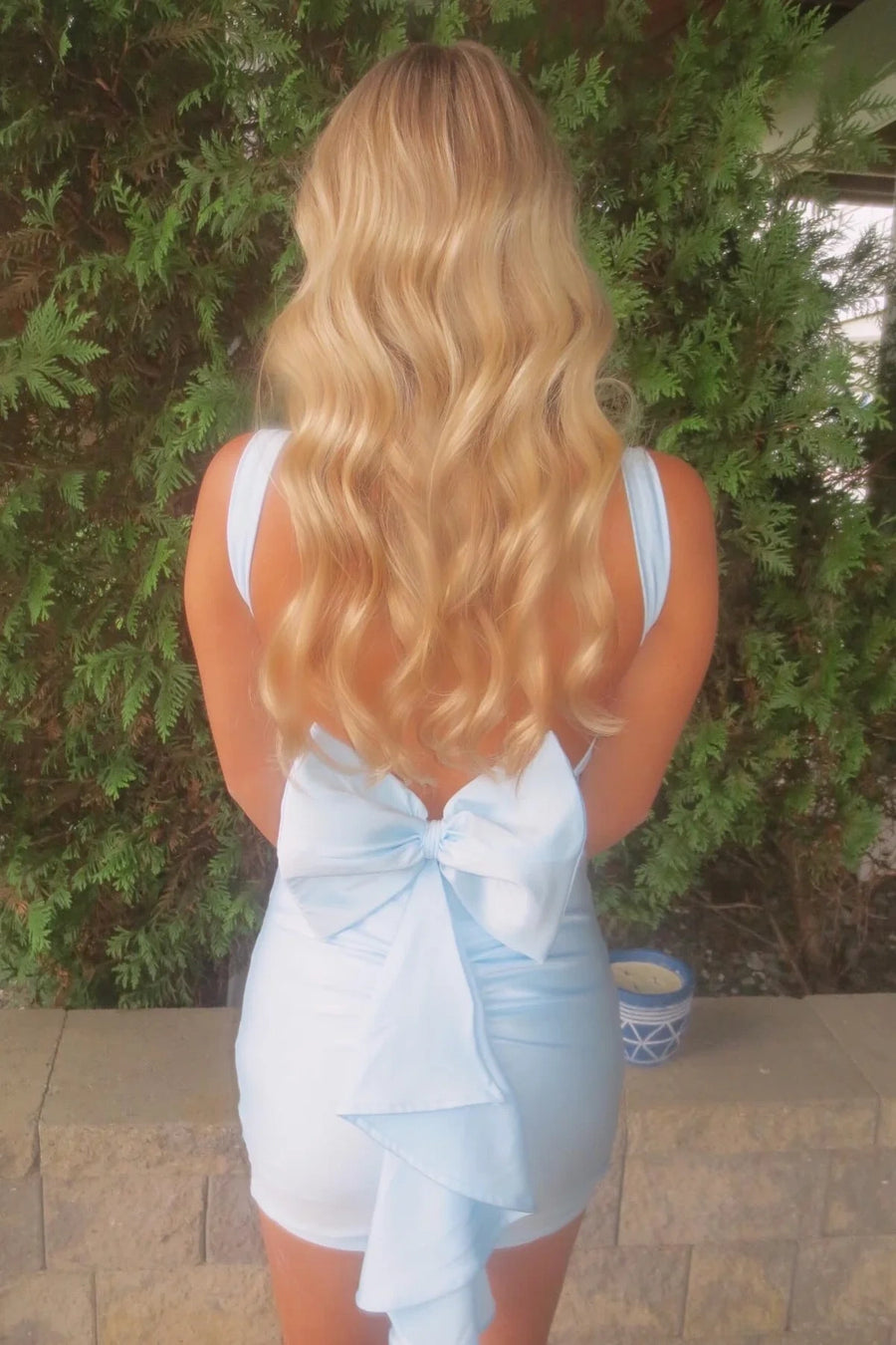 Satin Fitted V-Neck Backless Mini Party Homecoming Dress With Bow