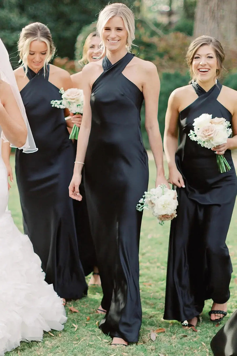 Satin Halter Sleeveless Long Bridesmaid Dress