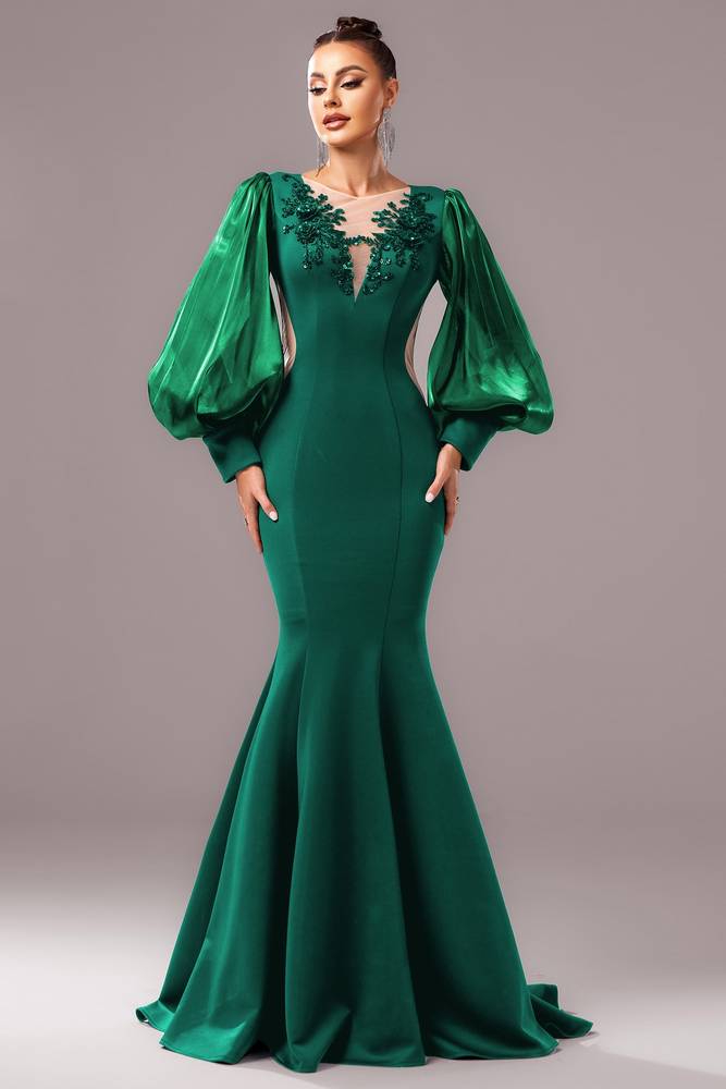 Satin Long Sleeves Mermaid Party Evening Dress