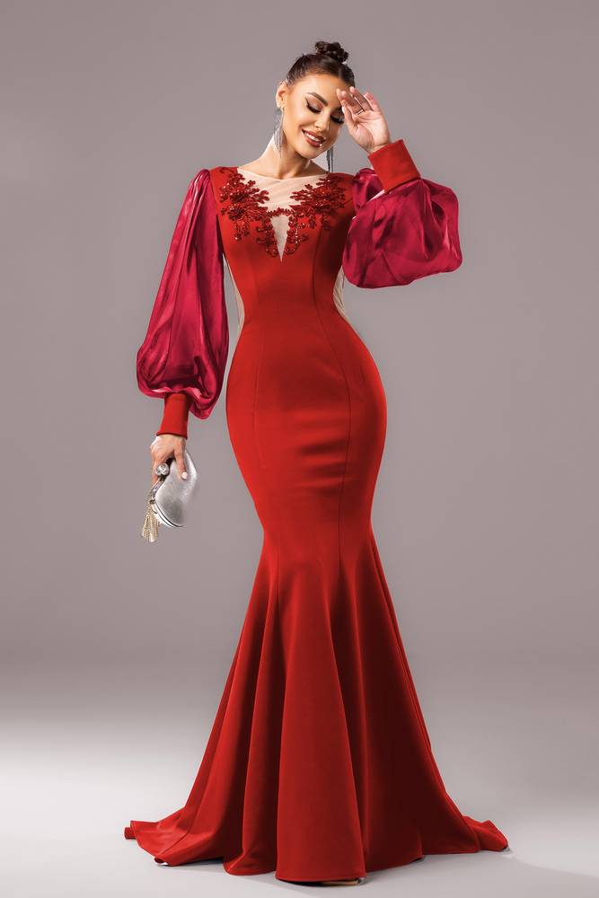 Satin Long Sleeves Mermaid Party Evening Dress