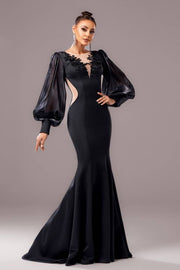 Satin Long Sleeves Mermaid Party Evening Dress