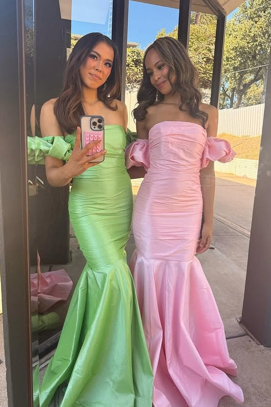 Satin Mermaid Off-Shoulder Sleeveless Long Party Prom Dress 