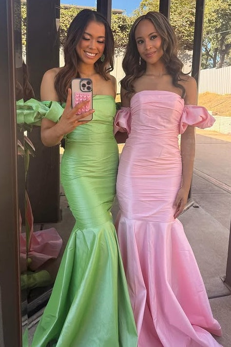 Satin Mermaid Off-Shoulder Sleeveless Long Party Prom Dress 