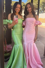 Satin Mermaid Off-Shoulder Sleeveless Long Party Prom Dress 