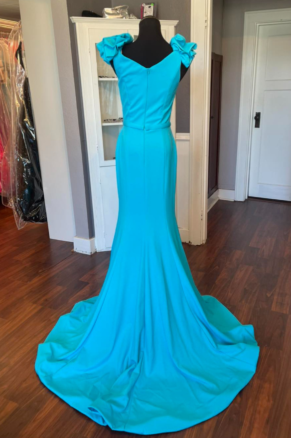 Satin Mermaid V-Neck Sleeveless Beaded Party Prom Dress