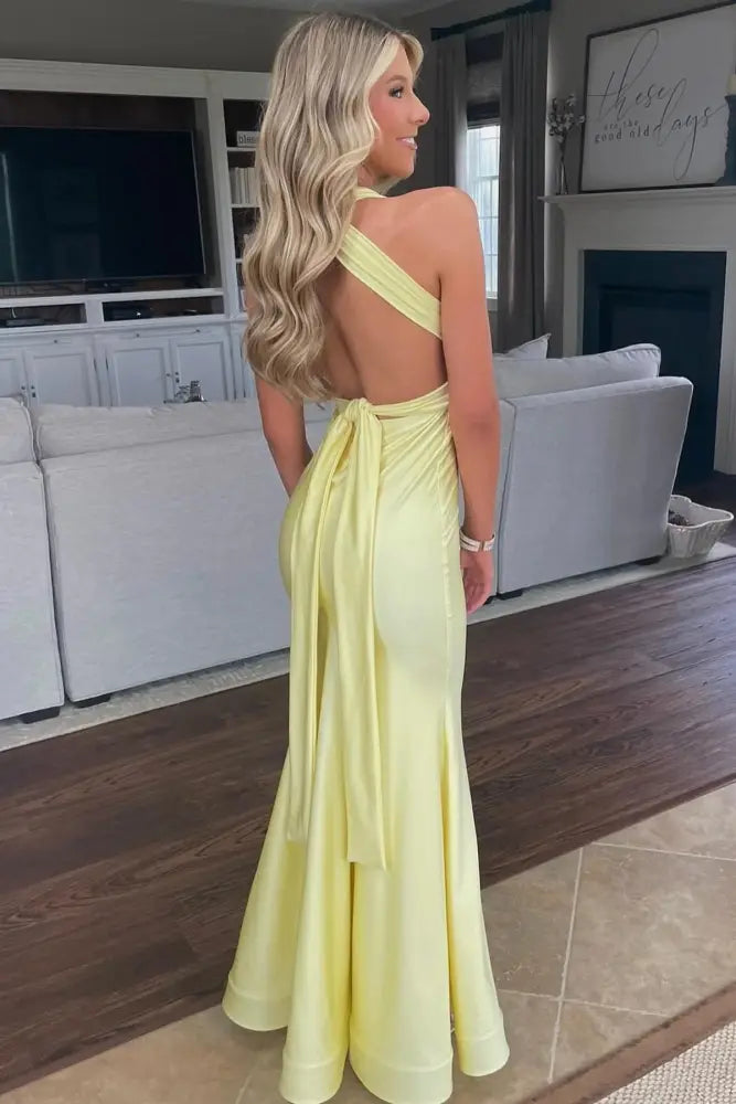 Satin Mermaid V-Neck Sleeveless Open Back Party Prom Dress