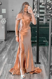 Satin Off-Shoulder Empire Mermaid Prom Dress