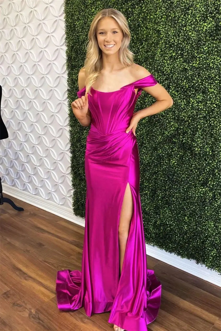 Satin Off-Shoulder Empire Mermaid Prom Dress