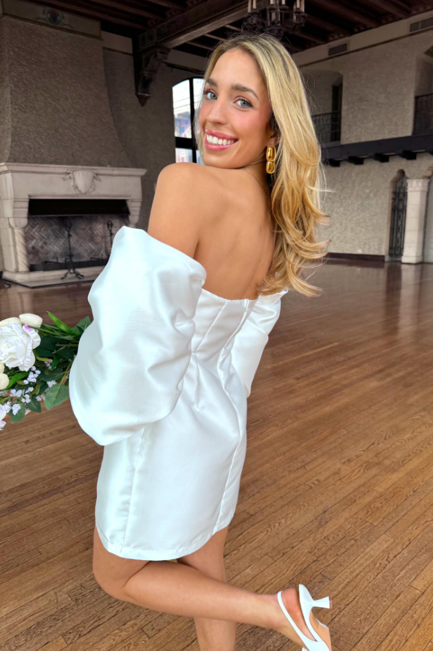 Satin Off-Shoulder Empire Short Summer Wedding Dress