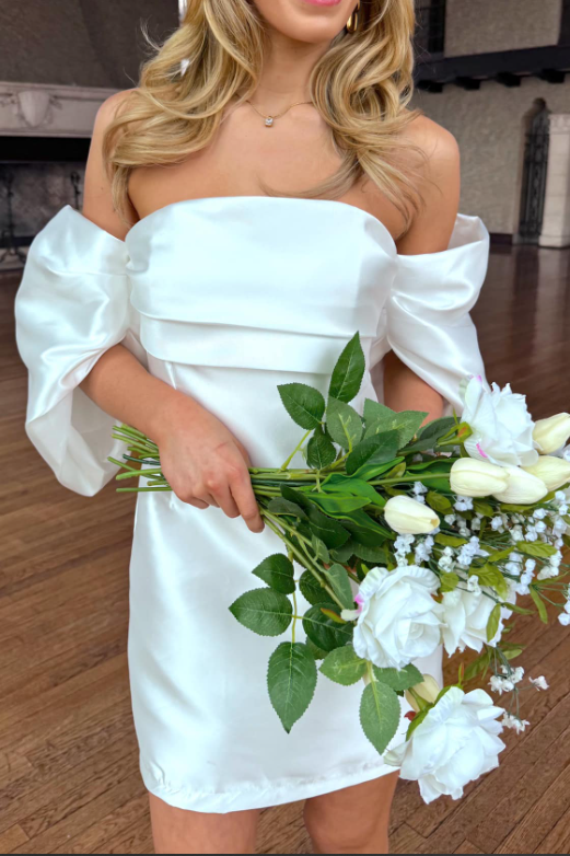 Satin Off-Shoulder Empire Short Summer Wedding Dress
