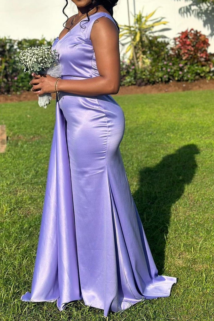 Satin One Shoulder Sleeveless Empire Bridesmaid Dress