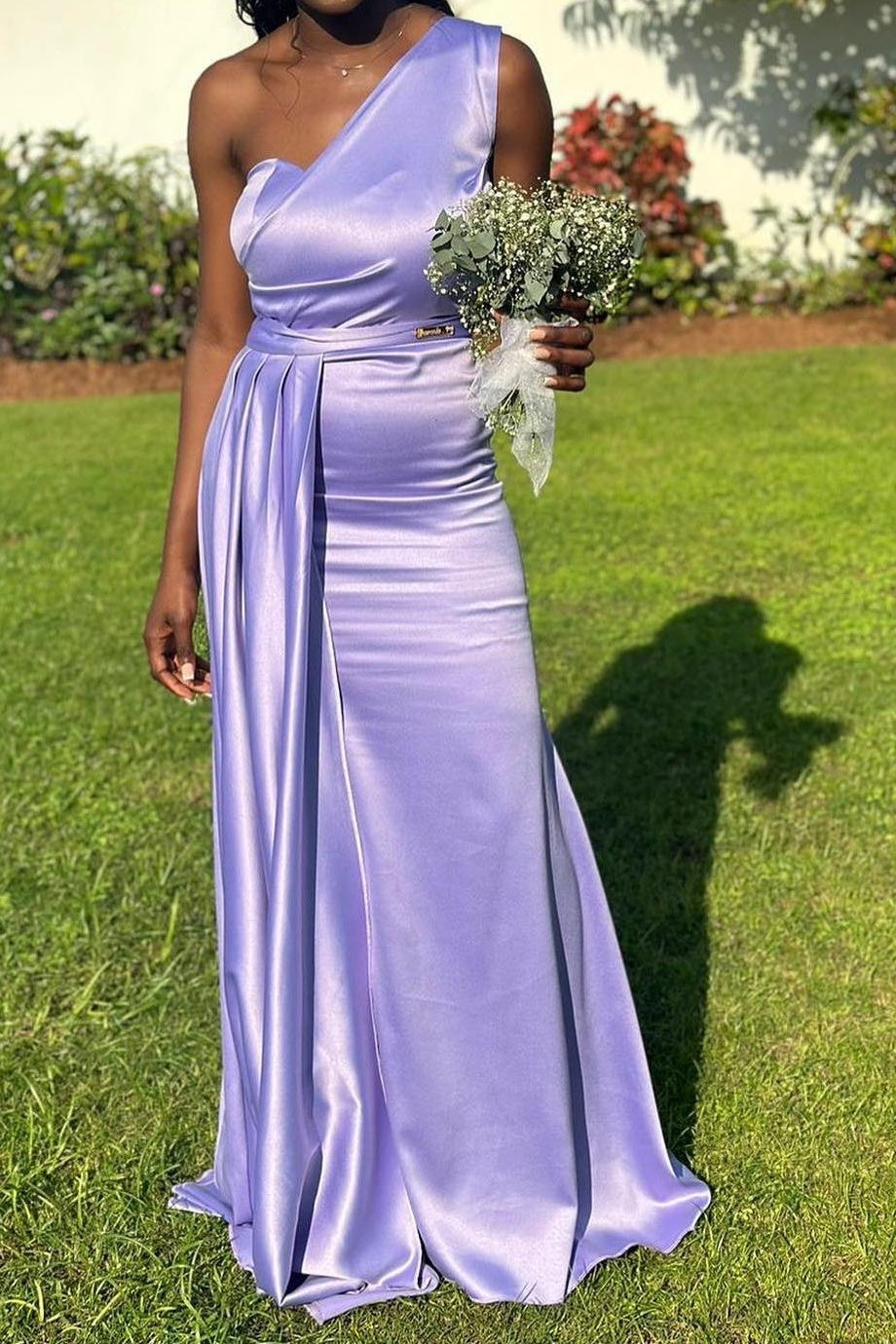 Satin One Shoulder Sleeveless Empire Bridesmaid Dress