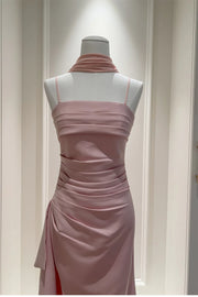 Satin Pink Spaghetti Straps Pleated Empire Party Prom Dress