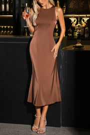 Satin Round Sleeveless Empire Cocktail Party Evening Dress
