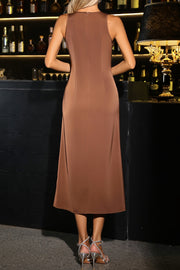 Satin Round Sleeveless Empire Cocktail Party Evening Dress