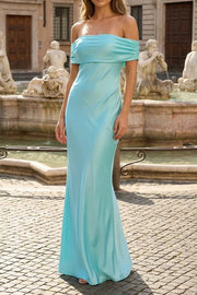 Satin Sheath Off-Shoulder Floor-Length Party Prom Dress