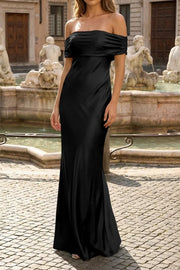 Satin Sheath Off-Shoulder Floor-Length Party Prom Dress