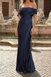 Satin Sheath Off-Shoulder Floor-Length Party Prom Dress