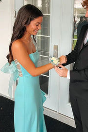Satin Sheath Strapless Party Prom Dress With Ruffle Leg Slit