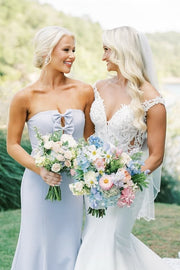 Satin Strapless Empire Mermaid Long Bridesmaid Dress With Bows