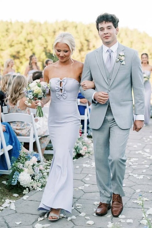 Satin Strapless Empire Mermaid Long Bridesmaid Dress With Bows