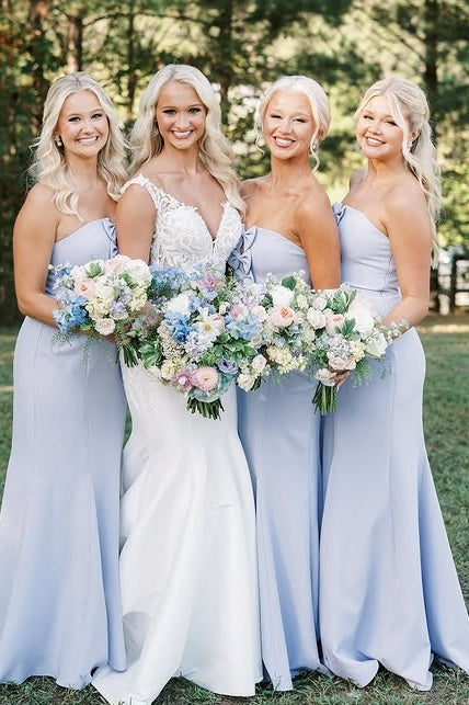 Satin Strapless Empire Mermaid Long Bridesmaid Dress With Bows