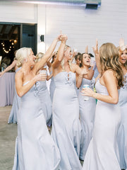 Satin Strapless Empire Mermaid Long Bridesmaid Dress With Bows