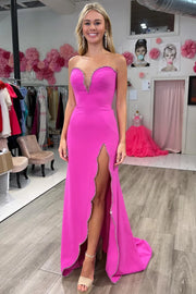 Satin Sweetheart Strapless Beaded With Side Slit Prom Dress