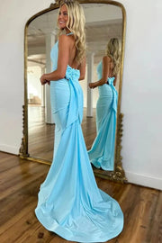 Satin V-Neck Halter Backless Mermaid Party Prom Dress