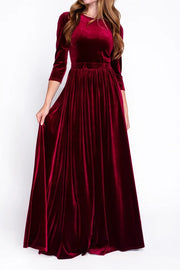 Scoop Quarter Sleeves A-Line Burgundy Bridesmaid Dress