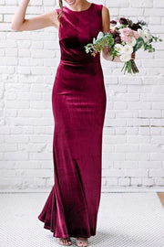 Scoop Sleeveless Empire Burgundy Velvet Bridesmaid Dress