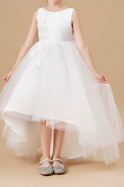 Scoop Sleeveless High Low Tulle A-Line Flower Girl Dress