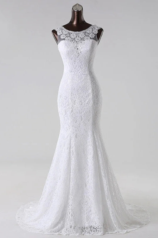 Scoop Sleeveless Lace Mermaid Wedding Dress