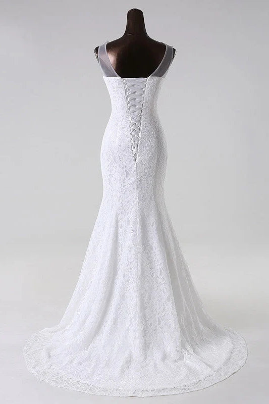 Scoop Sleeveless Lace Mermaid Wedding Dress