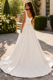 Scoop Straps A-Line Empire Satin Wedding Dress With Bow