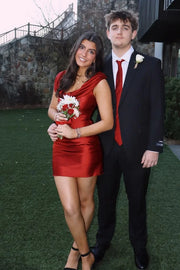 Scoop Straps Fitted Satin Ruched Empire Mini Party Homecoming Dress
