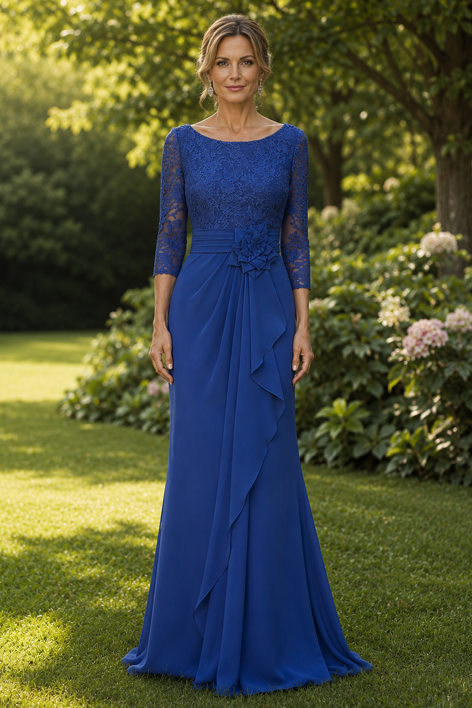 Scoop V-Neck Two Tone Ruffle Mermaid Mother Of The Bride Dress