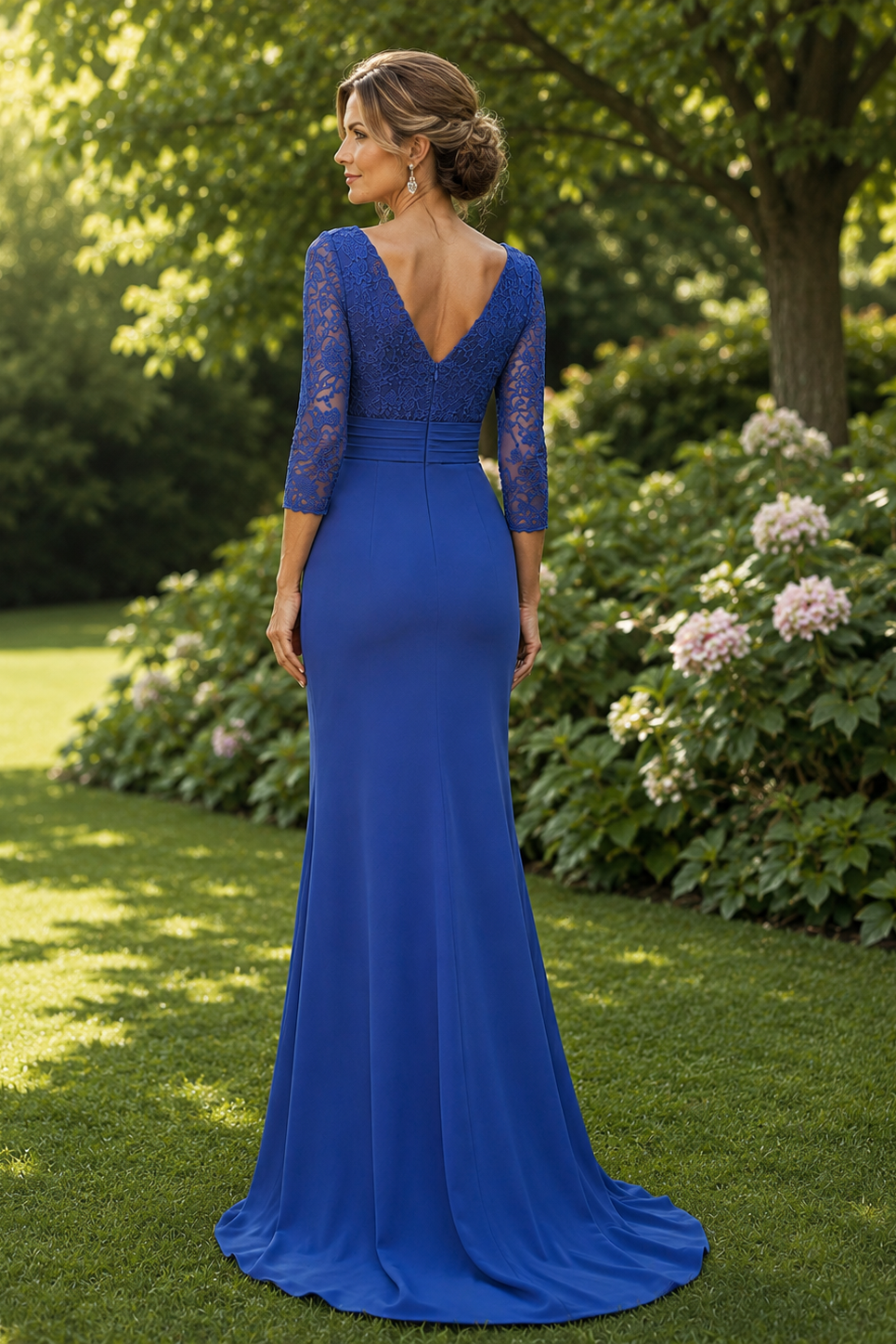 Scoop V-Neck Two Tone Ruffle Mermaid Mother Of The Bride Dress