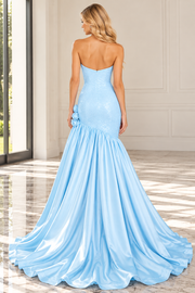 Sequin And Satin Modest Strapless Prom Evening Dress With Train
