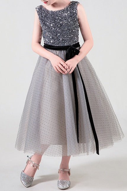 Sequins And Tulle A-Line Scoop Flower Girl Dress